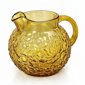 Vintage Amber Crinkle Glass Double‑Spout Pitcher